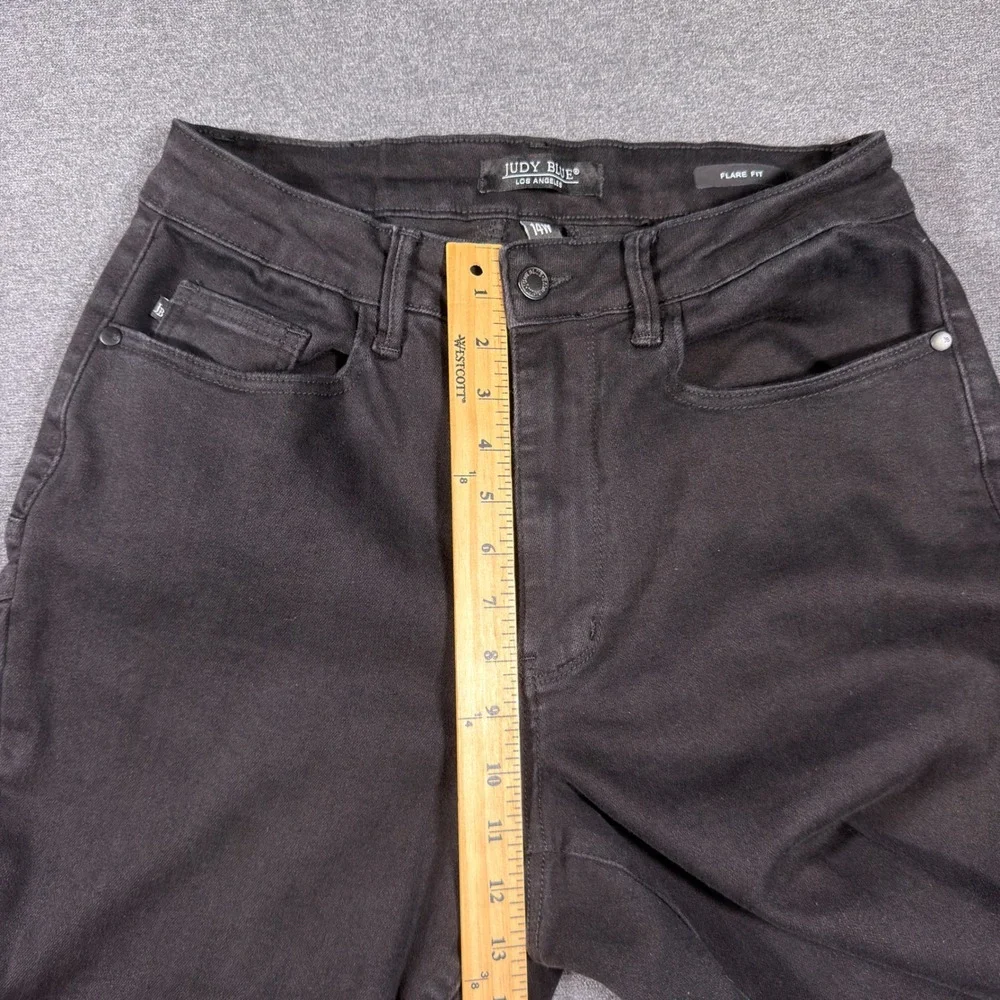 Judy Blue Flare Fit Jeans Womens 14W Black High Rise Raw Hem Stretch Denim Pants